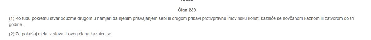 Član 239 KZ CG